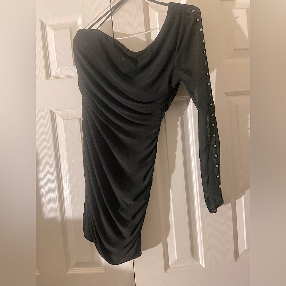 Black one shoulder mini dress
